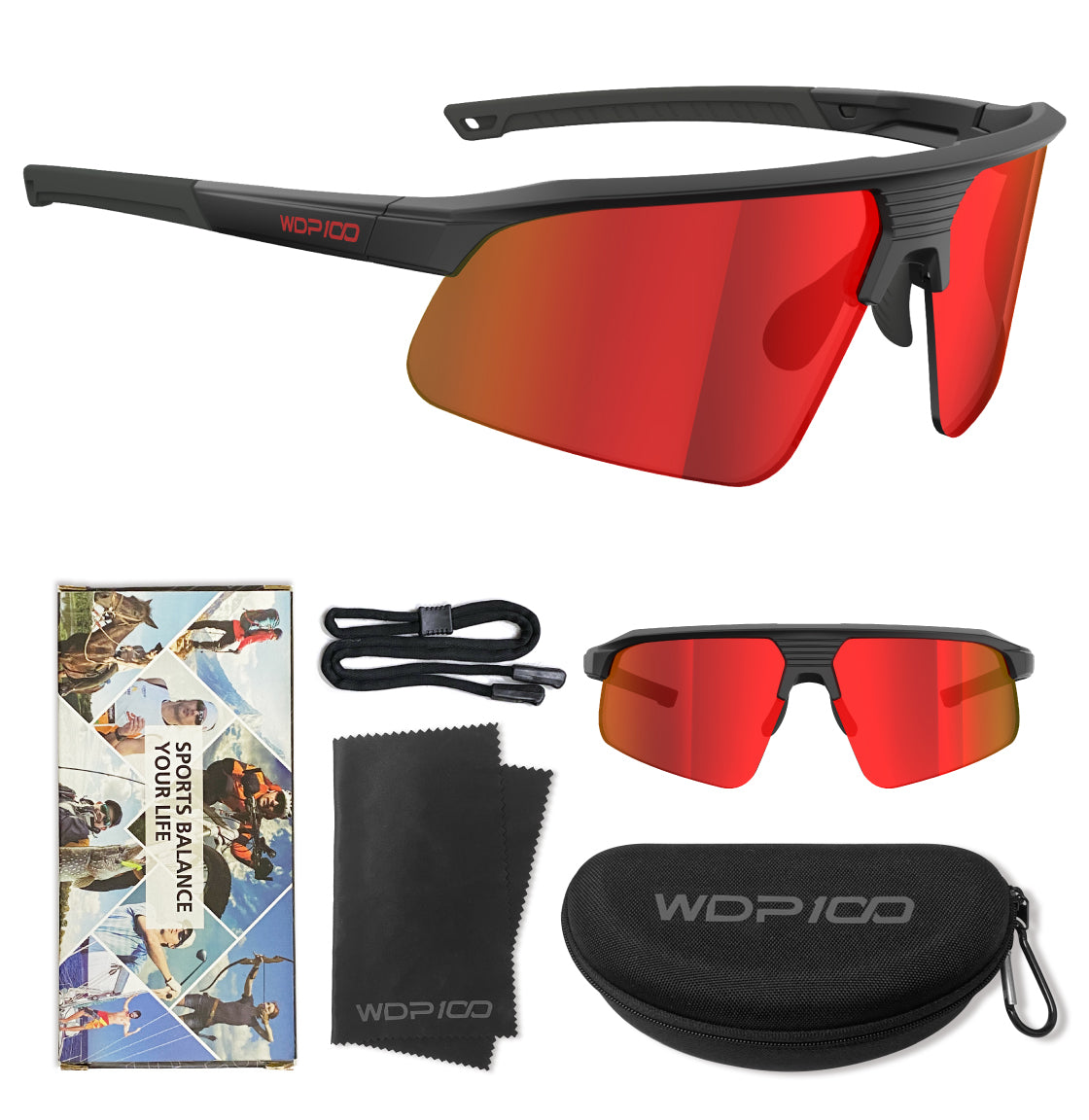 WDP100 Q217 Polarized Sports Sunglasses for Men Women UV400 Lightweight TR90 Cycling Running Baseball Hiking with Case Strap