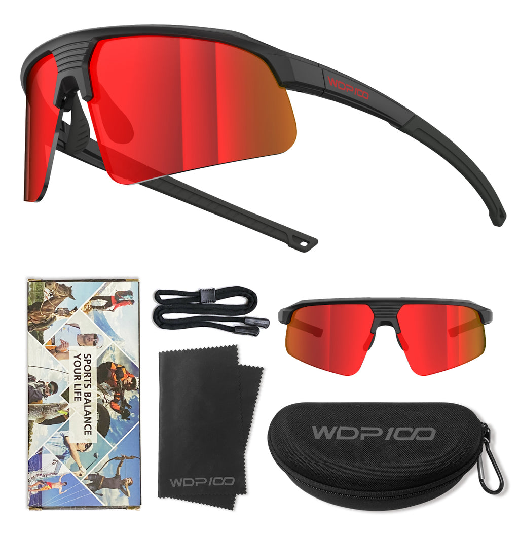 WDP100 Q217 Polarized Sports Sunglasses for Men Women UV400 Lightweight TR90 Cycling Running Baseball Hiking with Case Strap