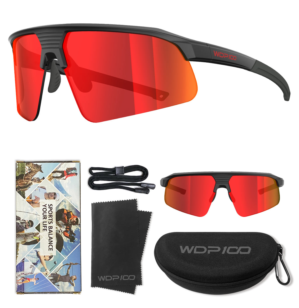 WDP100 Q217 Polarized Sports Sunglasses for Men Women UV400 Lightweight TR90 Cycling Running Baseball Hiking with Case Strap