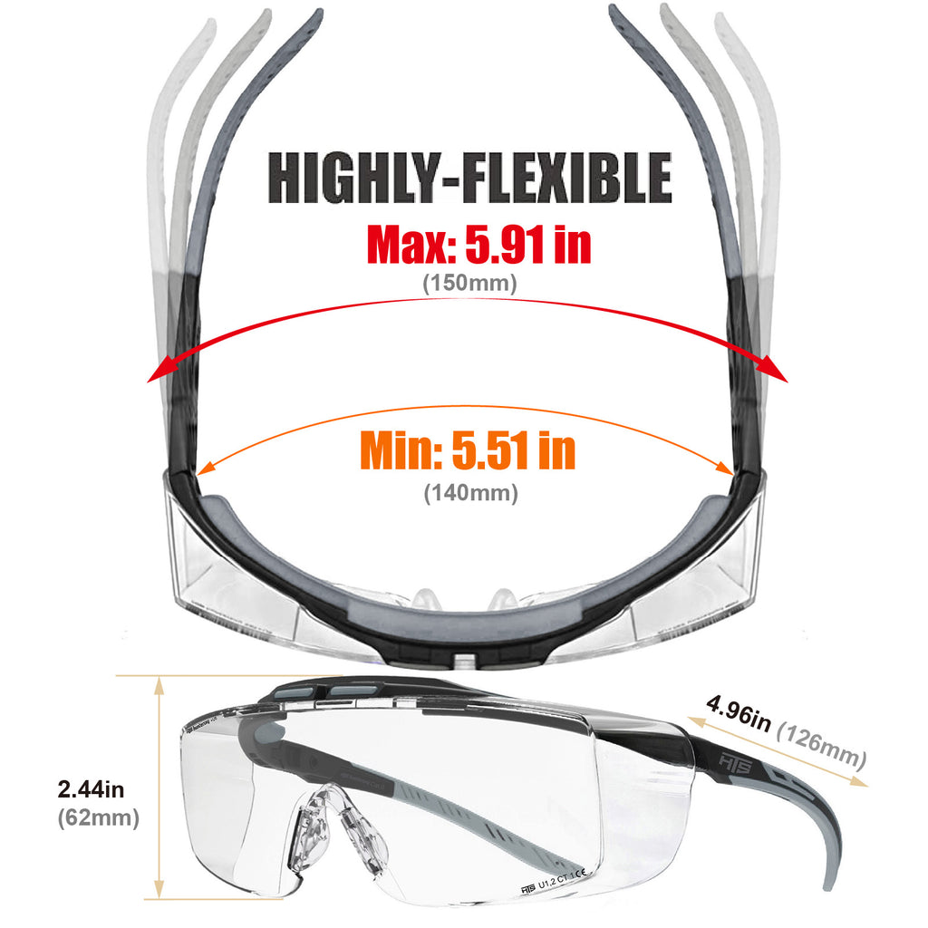 HTS HUNTERSKY 3906 ANSI Z87.1+ Anti Fog Lab Safety Glasses Fit Over Eyeglasses Up to 1.88 inch 100% UV Protective OTG Goggles