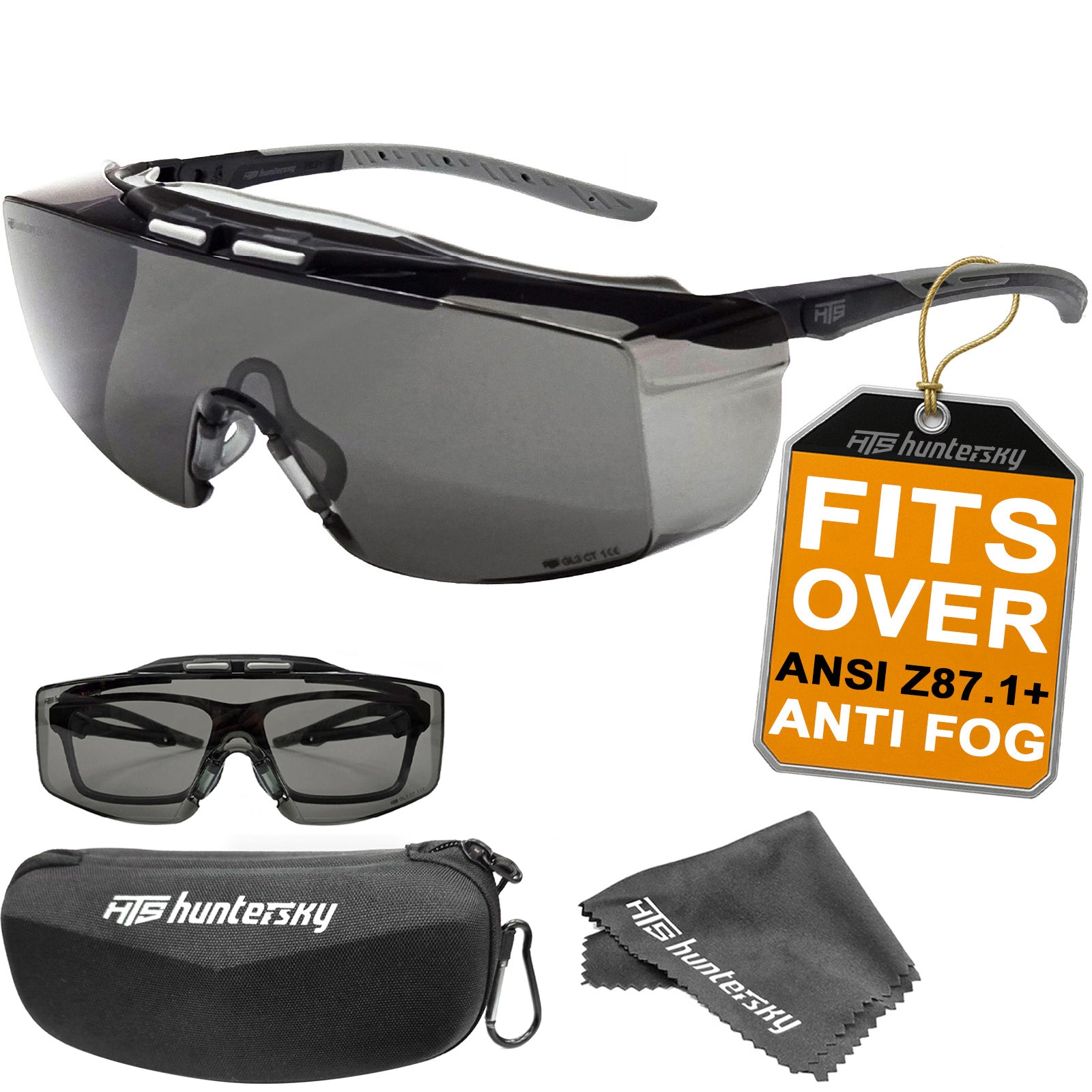 HTS HUNTERSKY 3906 ANSI Z87.1+ Anti Fog Lab Safety Glasses Fit Over Eyeglasses Up to 1.88 inch 100% UV Protective OTG Goggles