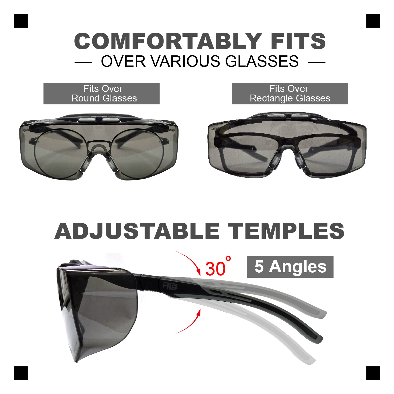 HTS HUNTERSKY 3906 ANSI Z87.1+ Anti Fog Lab Safety Glasses Fit Over Eyeglasses Up to 1.88 inch 100% UV Protective OTG Goggles