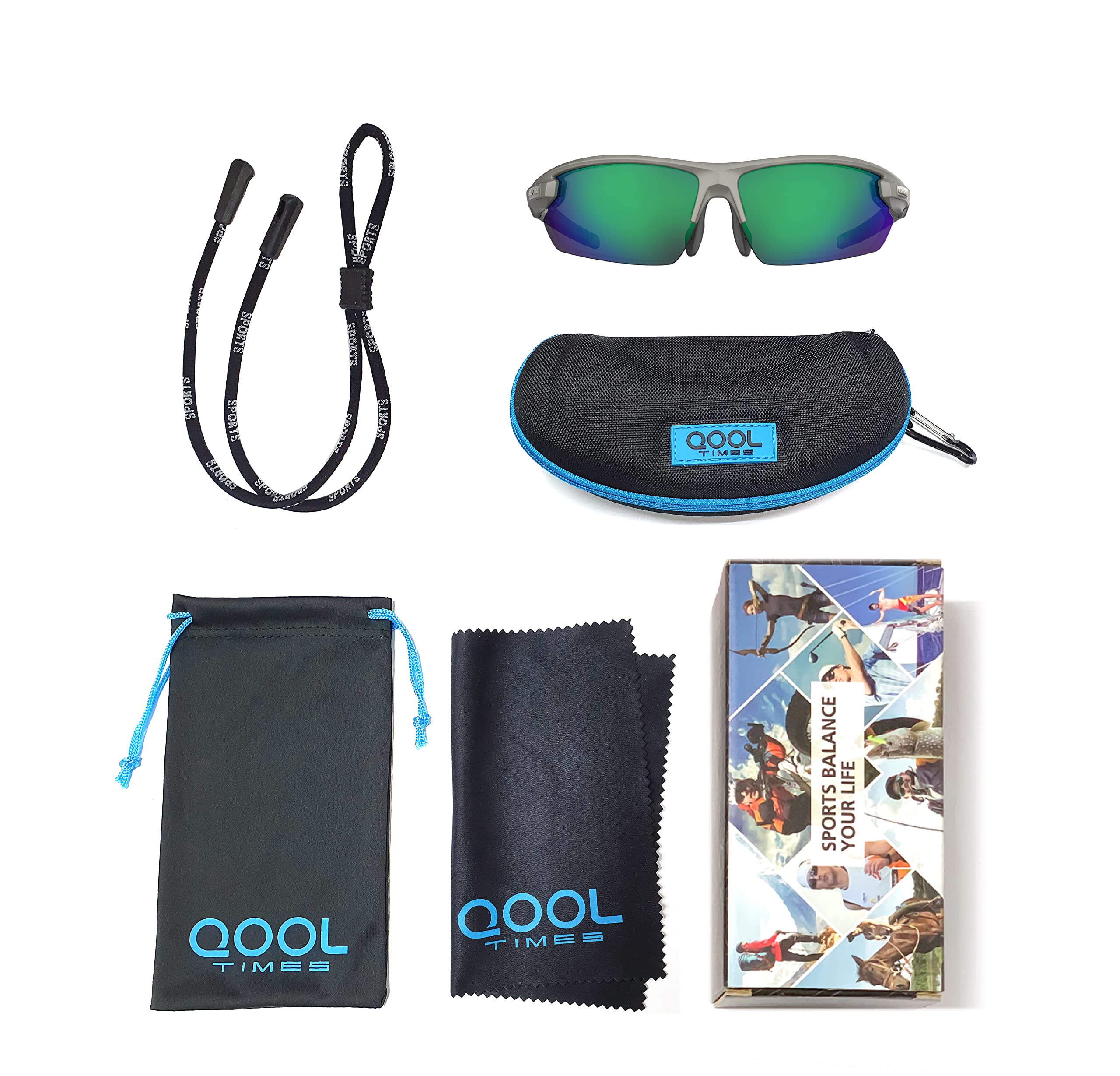 Living out your qool time J50 Mens Fishing Sunglasses Polarized for Women, UV400 Volleyball Running Driving Golfing Cycling Case Strap Full Pack