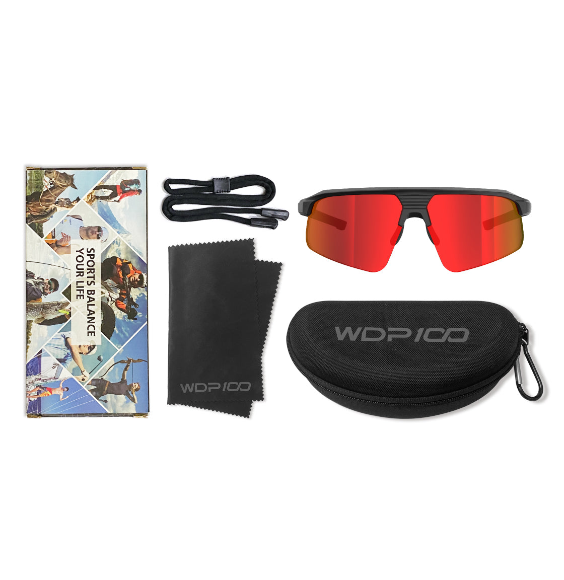 WDP100 Q217 Polarized Sports Sunglasses for Men Women UV400 Lightweight TR90 Cycling Running Baseball Hiking with Case Strap