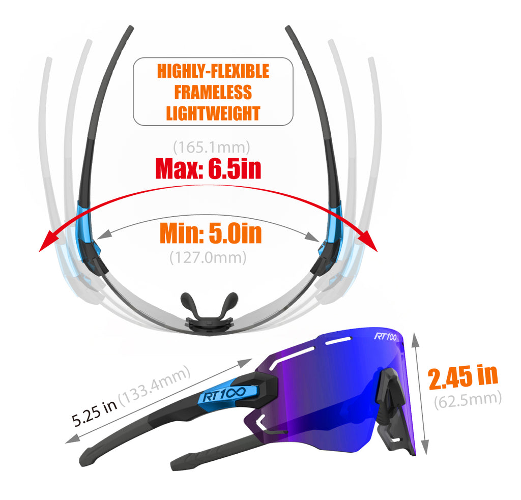 RT100 Q58 RIDE YOUR WAY Professional wrap around Frameless Cycling Sunglasses for Men and Women