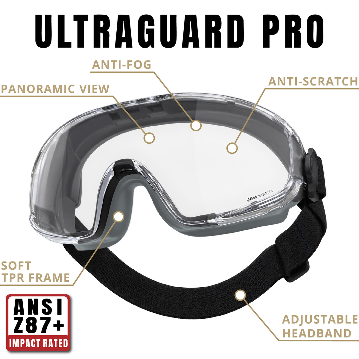 HTS HUNTERSKY G5010 Anti-Fog Tinted Safety Goggles Over Glasses