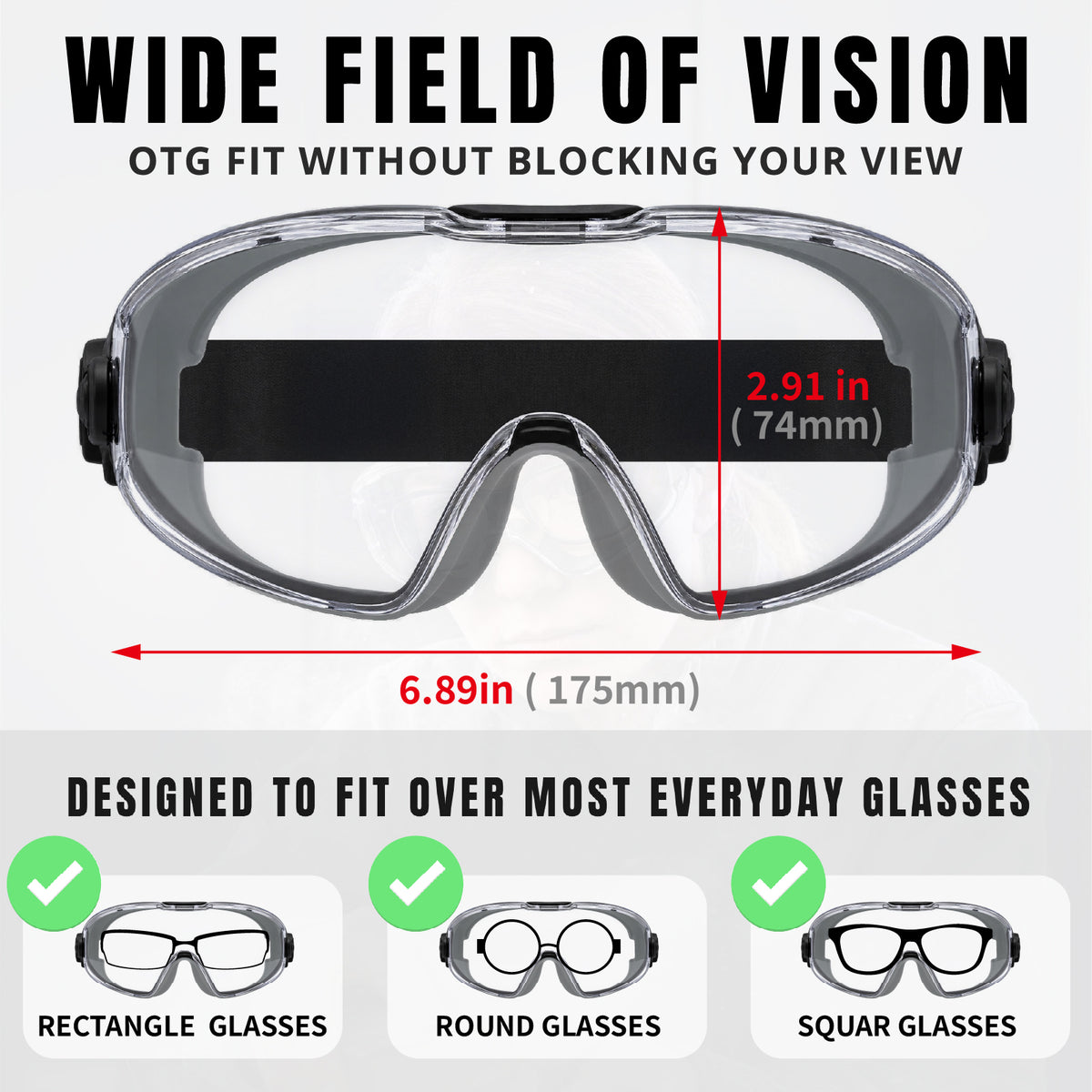 HTS HUNTERSKY G5010 Anti-Fog Tinted Safety Goggles Over Glasses