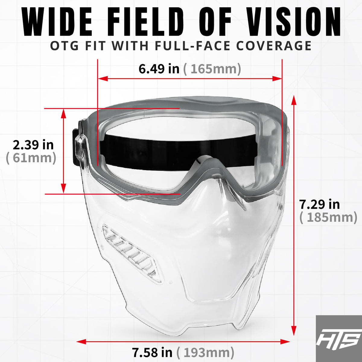 HTS HUNTERSKY G5090 Full Face Shield Over Glasses Anti-Fog Safety Goggles