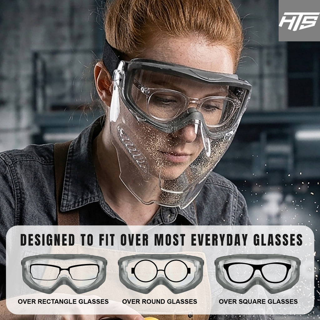 HTS HUNTERSKY G5090 Full Face Shield Over Glasses Anti-Fog Safety Goggles