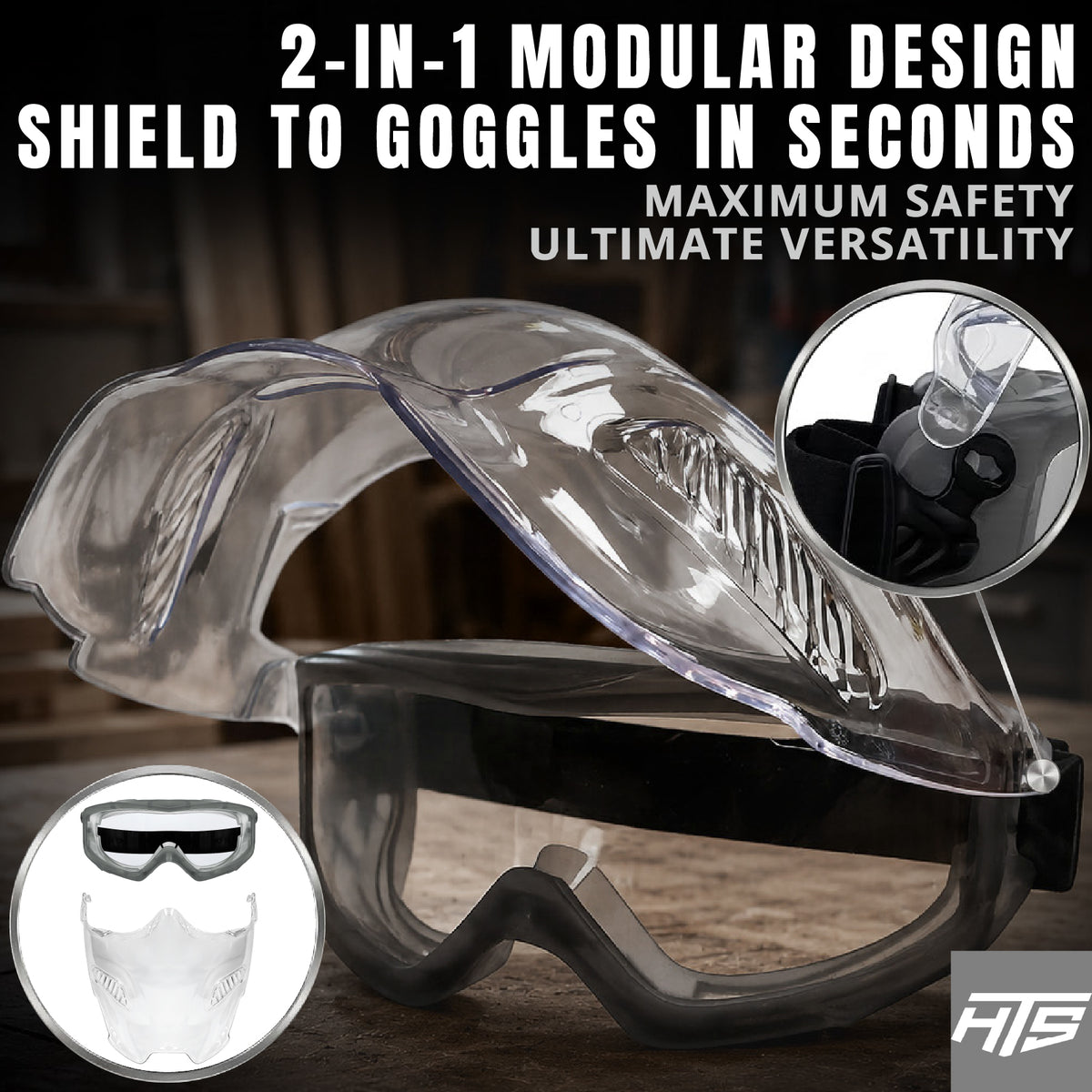 HTS HUNTERSKY G5090 Full Face Shield Over Glasses Anti-Fog Safety Goggles