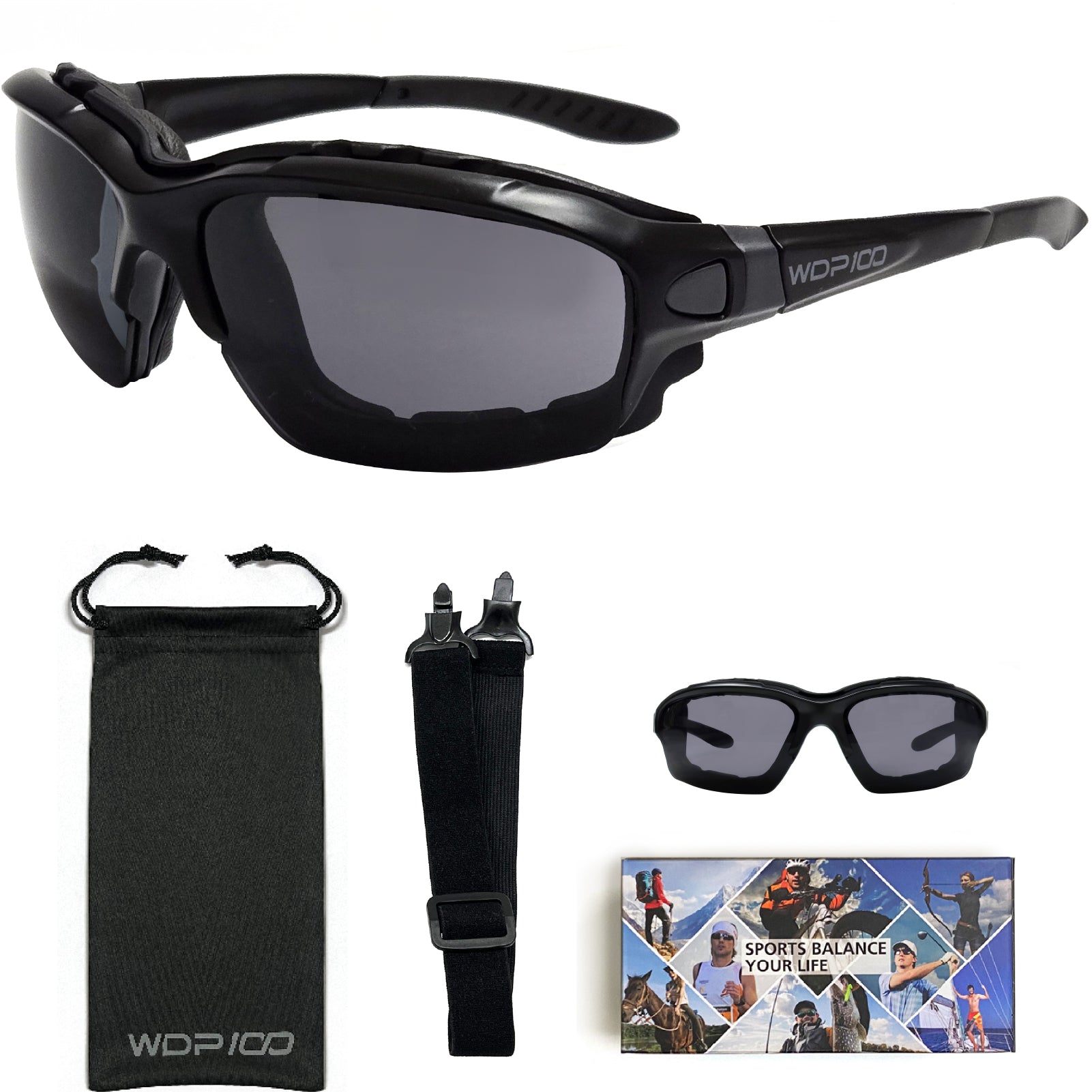 WDP100 G772 Motorcycle Riding Glasses Removable Foam Goggles with Strap for Powersports UTV Windproof Off Road