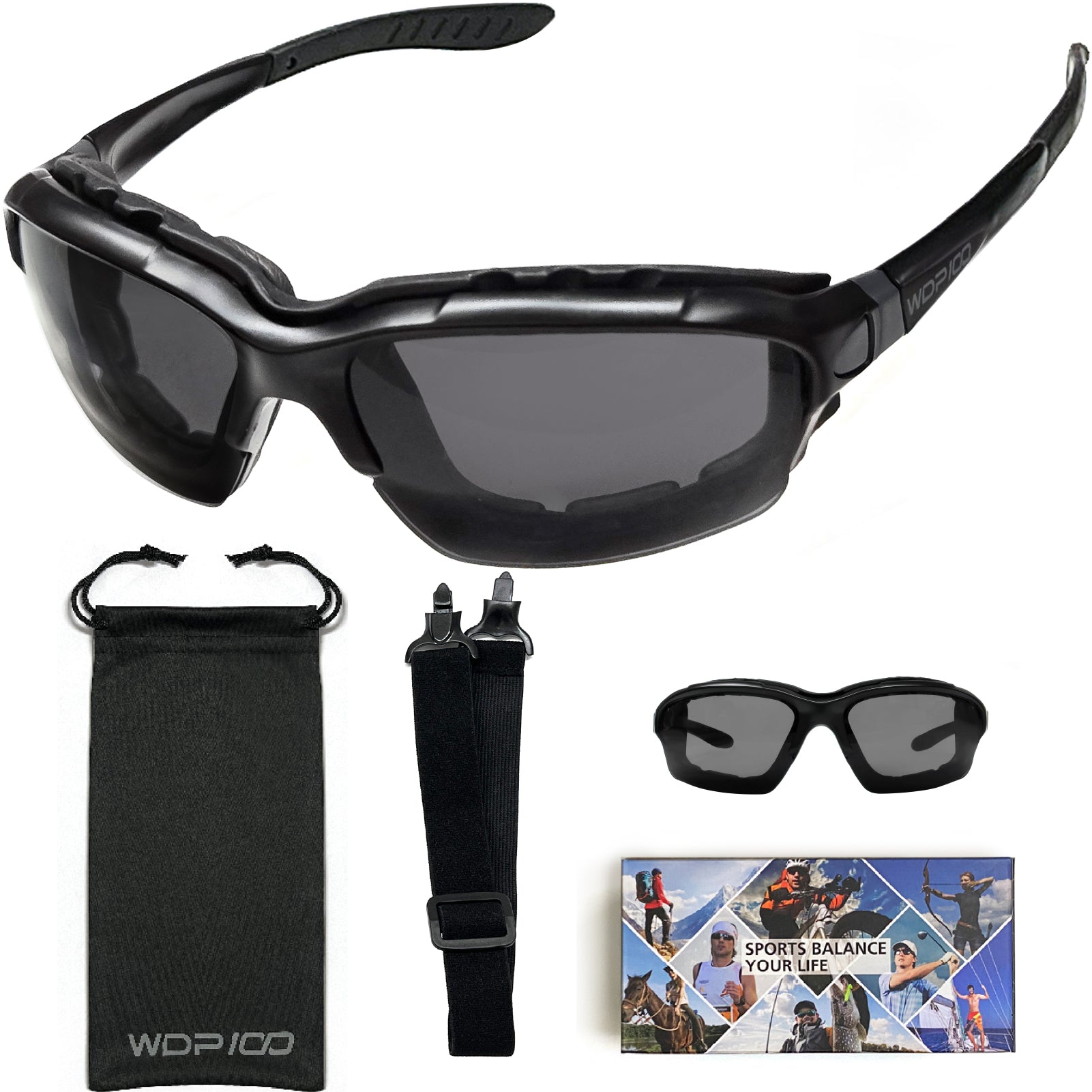 WDP100 G772 Motorcycle Riding Glasses Removable Foam Goggles with Strap for Powersports UTV Windproof Off Road