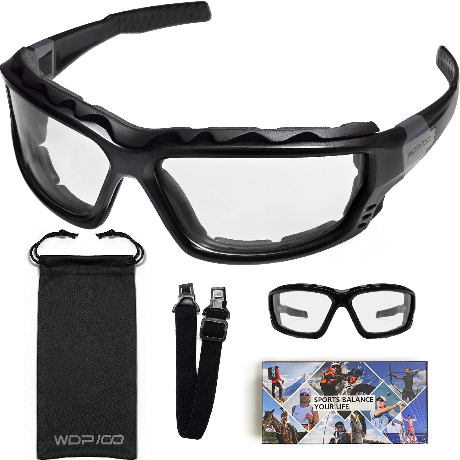 WDP100 GK20 Motorcycle Riding Glasses Inner Foam Gasket Goggles with Strap for Powersports UTV Windproof