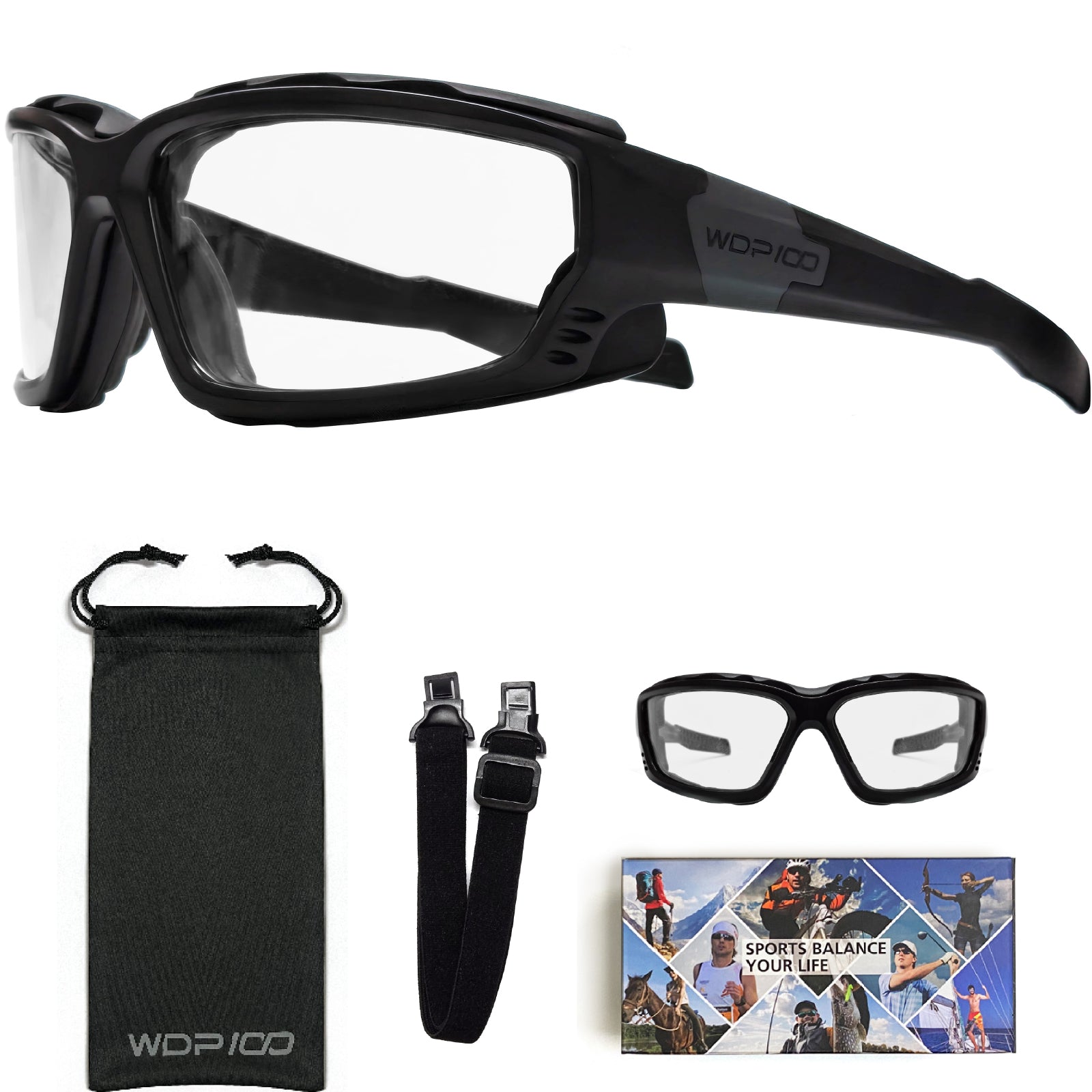 WDP100 GK20 Motorcycle Riding Glasses Inner Foam Gasket Goggles with Strap for Powersports UTV Windproof