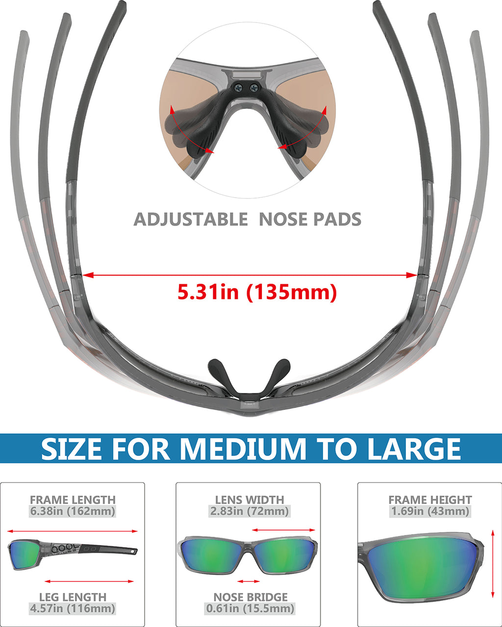 Living out your qool time J11 Polarized Fishing Sunglasses for Men Women, Adjustable Nose Pad, UV400, EMS TR90, ideal for Driving Running Golfing Cycling