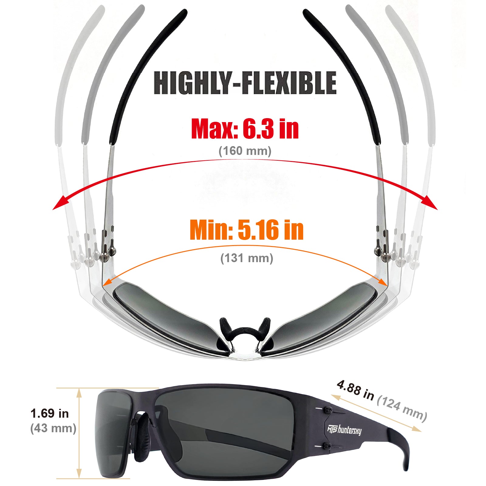 HTS HUNTERSKY M02 0.6 thin Japanese 301 Stainless Steel lightweight MILSPEC 2.5mm Thickness Impact Polarized Anti Fog Glasses