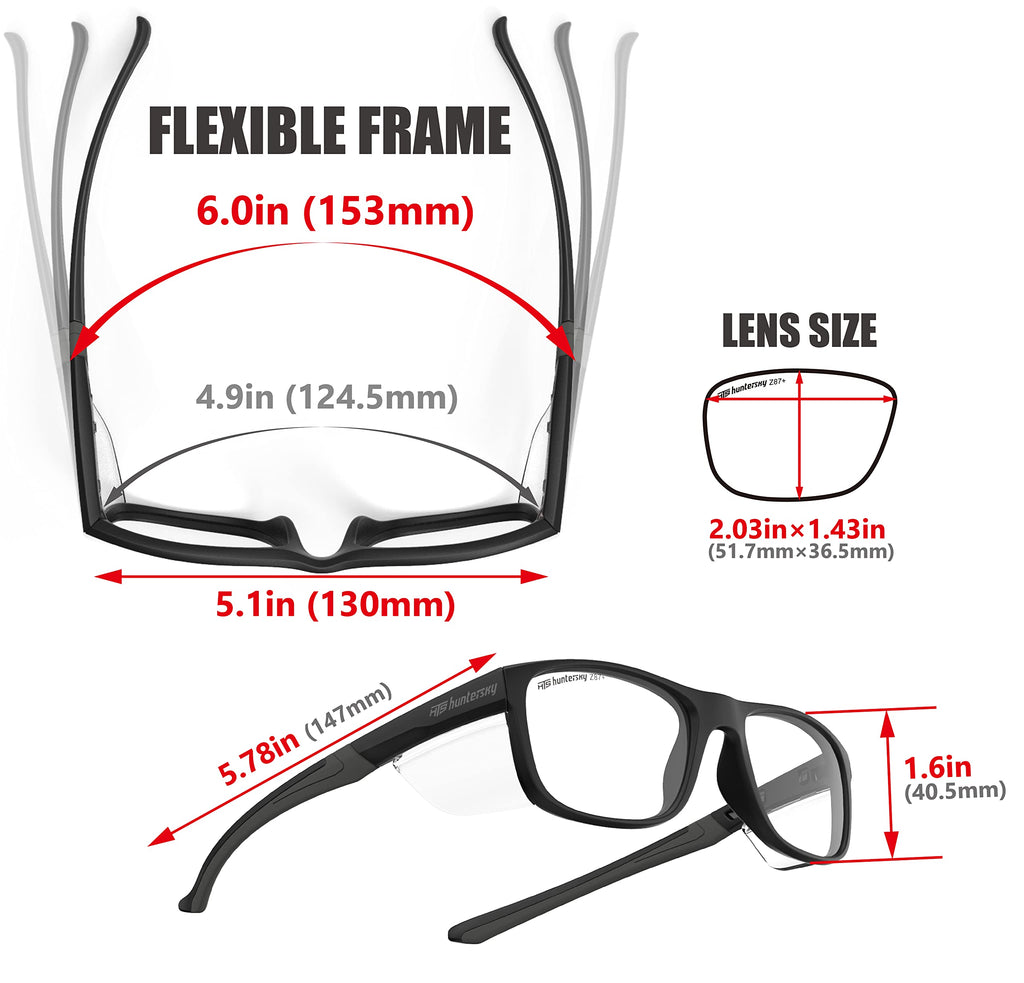 HTS HUNTERSKY P11 TR90NZZ Safety Glasses with Side Shield Small Size Women Men ANSI Z87 Anti Fog Scratch Resistant Lab Pickleball