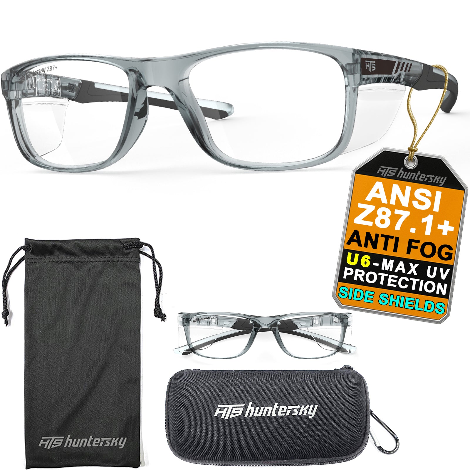 HTS HUNTERSKY P11 TR90NZZ Safety Glasses with Side Shield Small Size Women Men ANSI Z87 Anti Fog Scratch Resistant Lab Pickleball