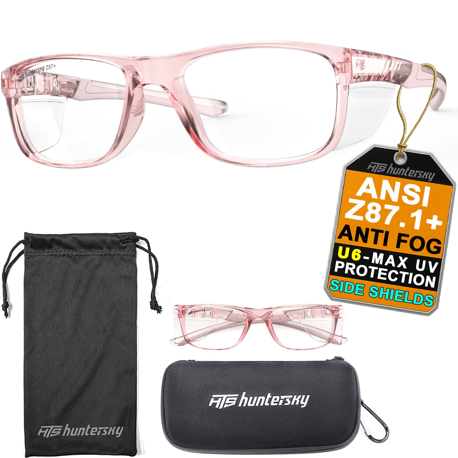 HTS HUNTERSKY P11 TR90NZZ Safety Glasses with Side Shield Small Size Women Men ANSI Z87 Anti Fog Scratch Resistant Lab Pickleball