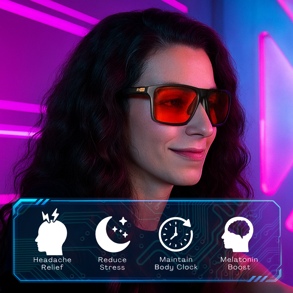 RY586 P1AS HD Premium Sleep Glasses P1AS 99.9% Blue Light Blocking Gaming Computer Screen Glasses Reduce Eyestrain & Glare High Contrast Definition UV580 nm