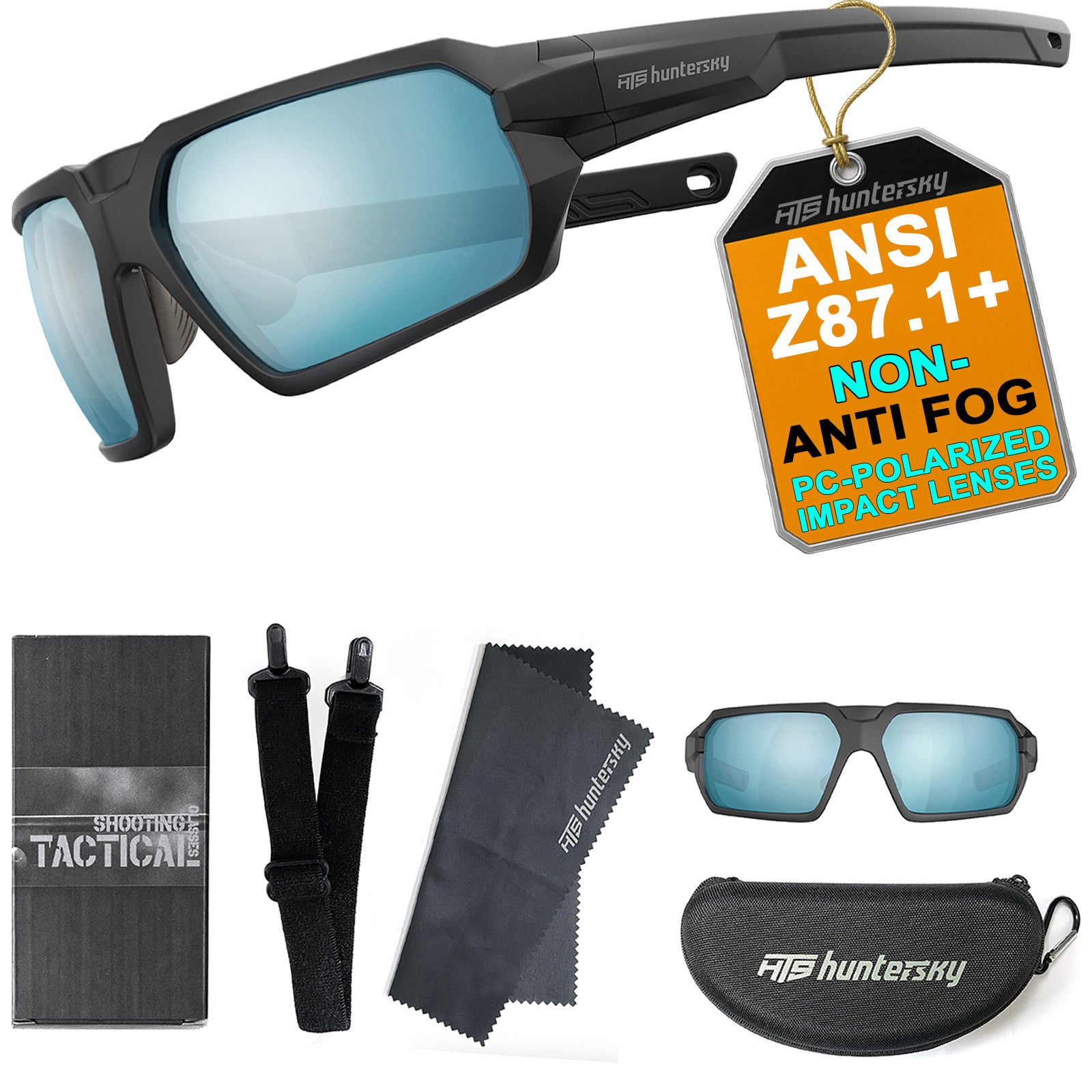 HTS HUNTERSKY Q37 Ballistic Tactical Impact Protection Anti Fog Shooting Glasses Military Grade Airsoft Range