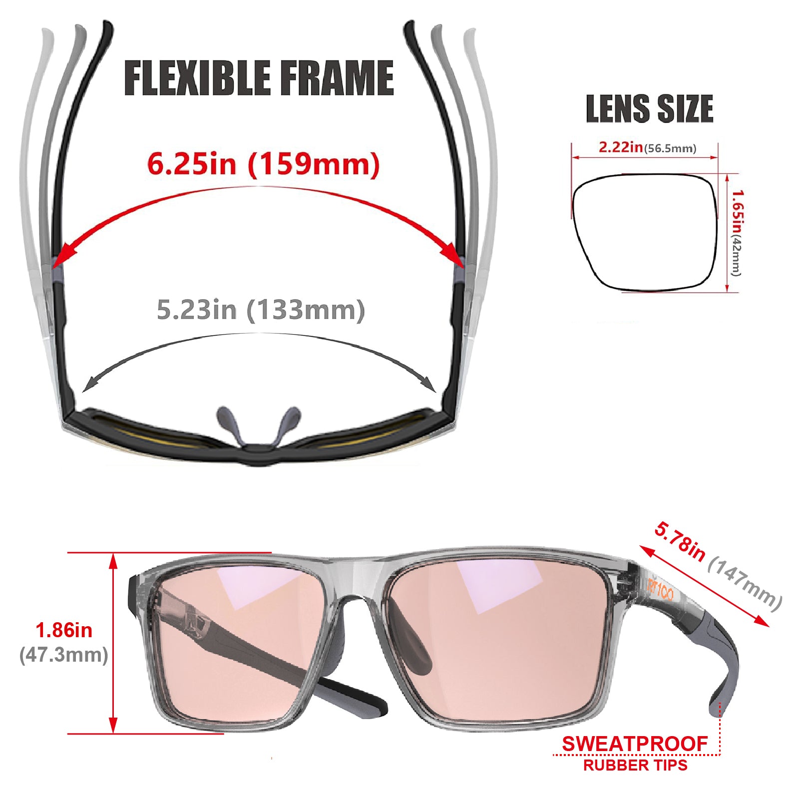RT100 P1AG HD Premium Gaming and Computer Screen Rose Tint Glasses Blue Light Blocking 78% Reduce Glare Anti Eyestrain P1AG