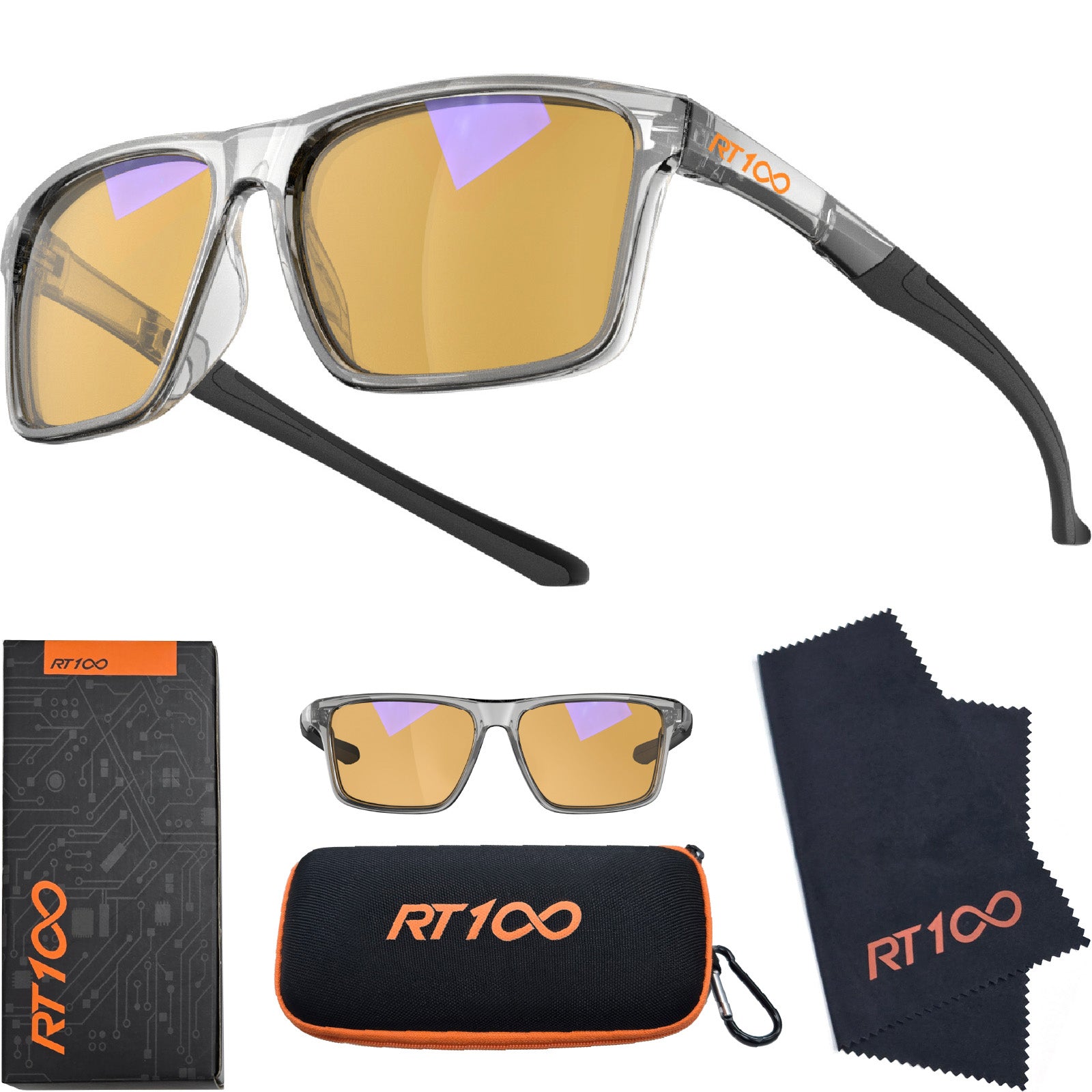 RT100 P1AG HD Premium Gaming and Computer Screen Glasses Blue Light Blocking 93% Reduce Glare Anti Eyestrain High Contrast High Definition UV580 nm