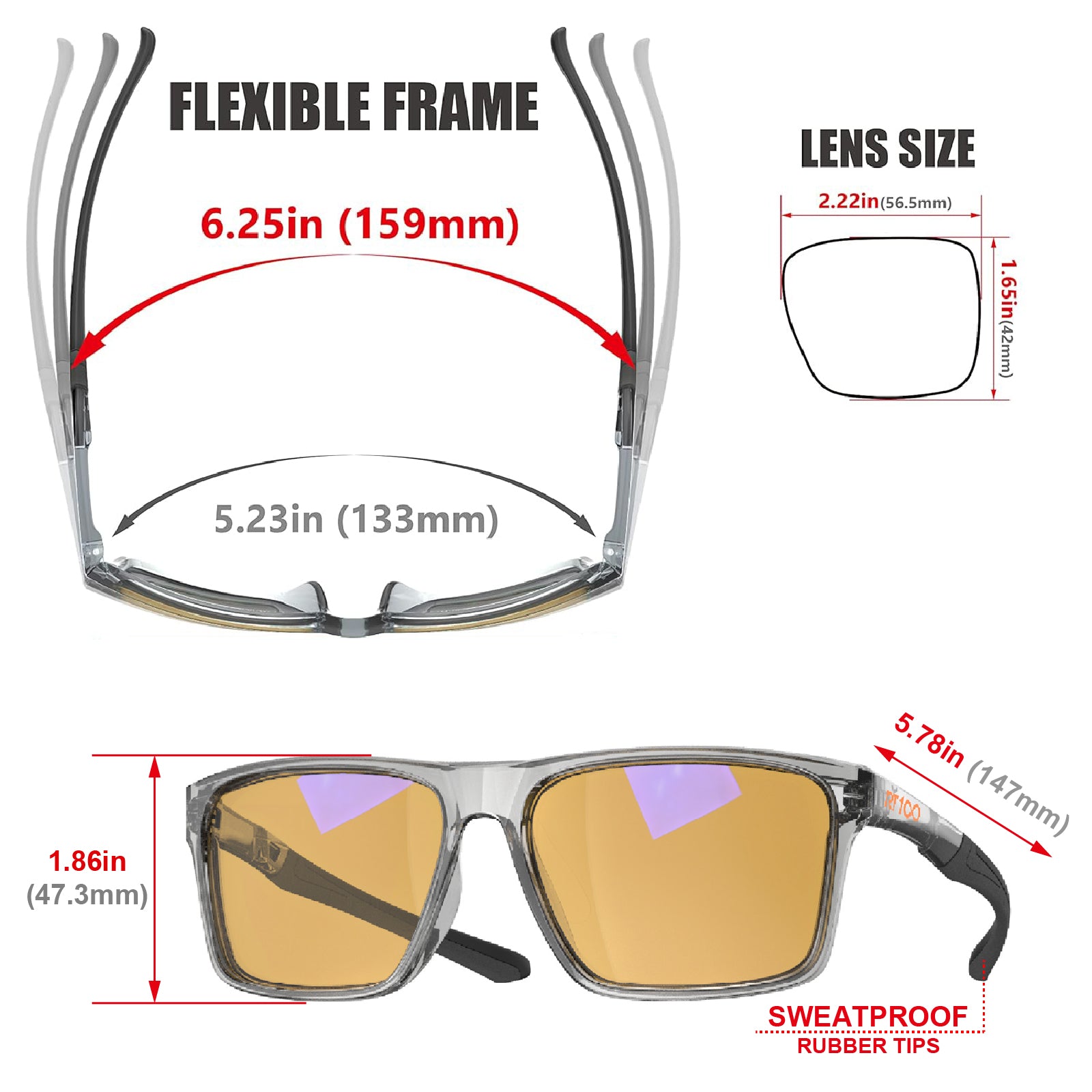 RT100 P1AG HD Premium Gaming and Computer Screen Glasses Blue Light Blocking 93% Reduce Glare Anti Eyestrain High Contrast High Definition UV580 nm