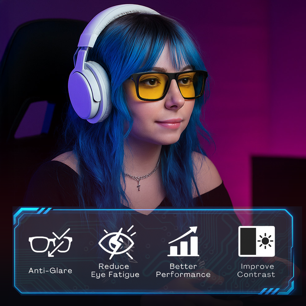 RT100 P1AG HD Premium Gaming and Computer Screen Glasses Blue Light Blocking 93% Reduce Glare Anti Eyestrain High Contrast High Definition UV580 nm