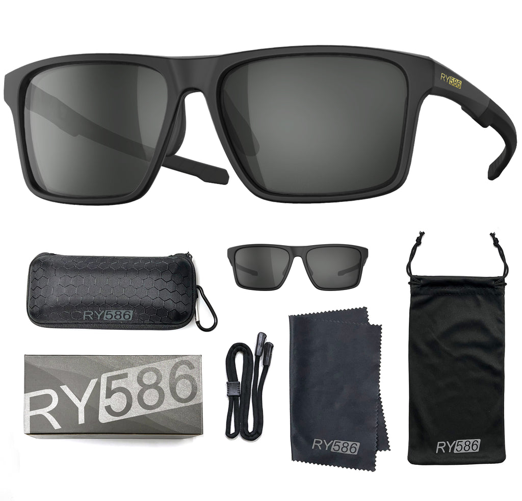 RY586 P1A Polarized Sunglasses for Men Women UV Protection Driving Golf Outdoor HD Vision Lightweight with Case Neck Strap