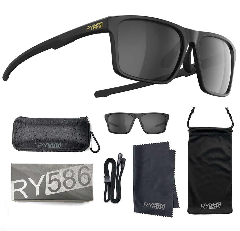 RY586 P1A Polarized Sunglasses for Men Women UV Protection Driving Golf Outdoor HD Vision Lightweight with Case Neck Strap