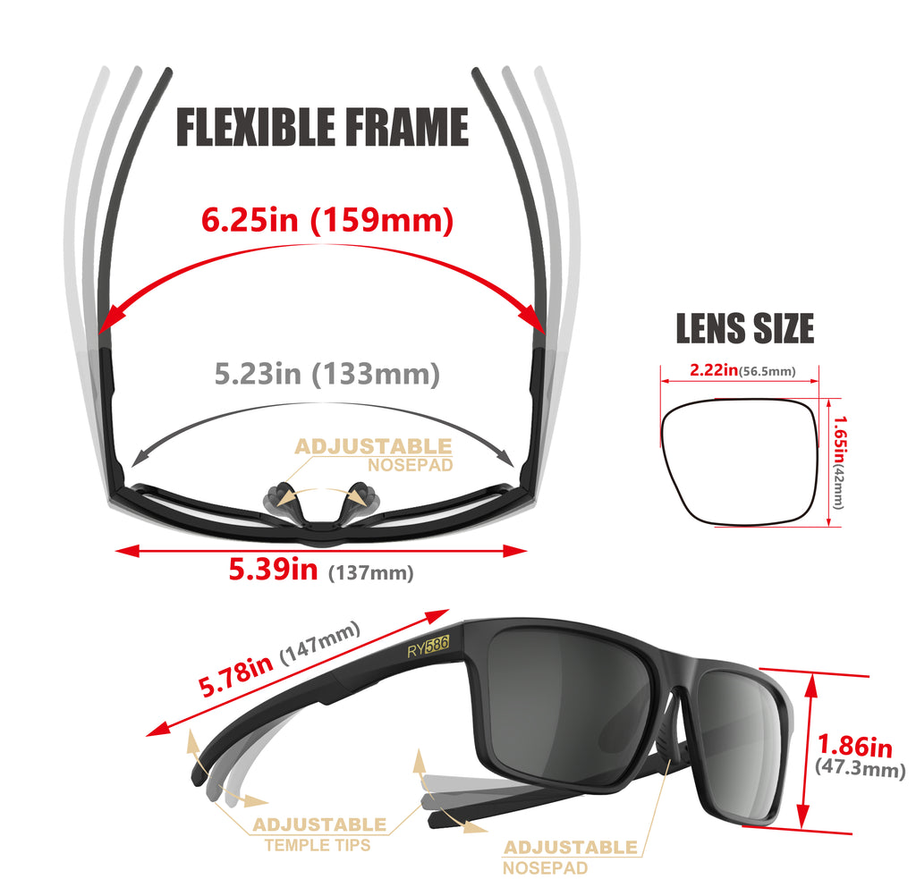 RY586 P1A Polarized Sunglasses for Men Women UV Protection Driving Golf Outdoor HD Vision Lightweight with Case Neck Strap