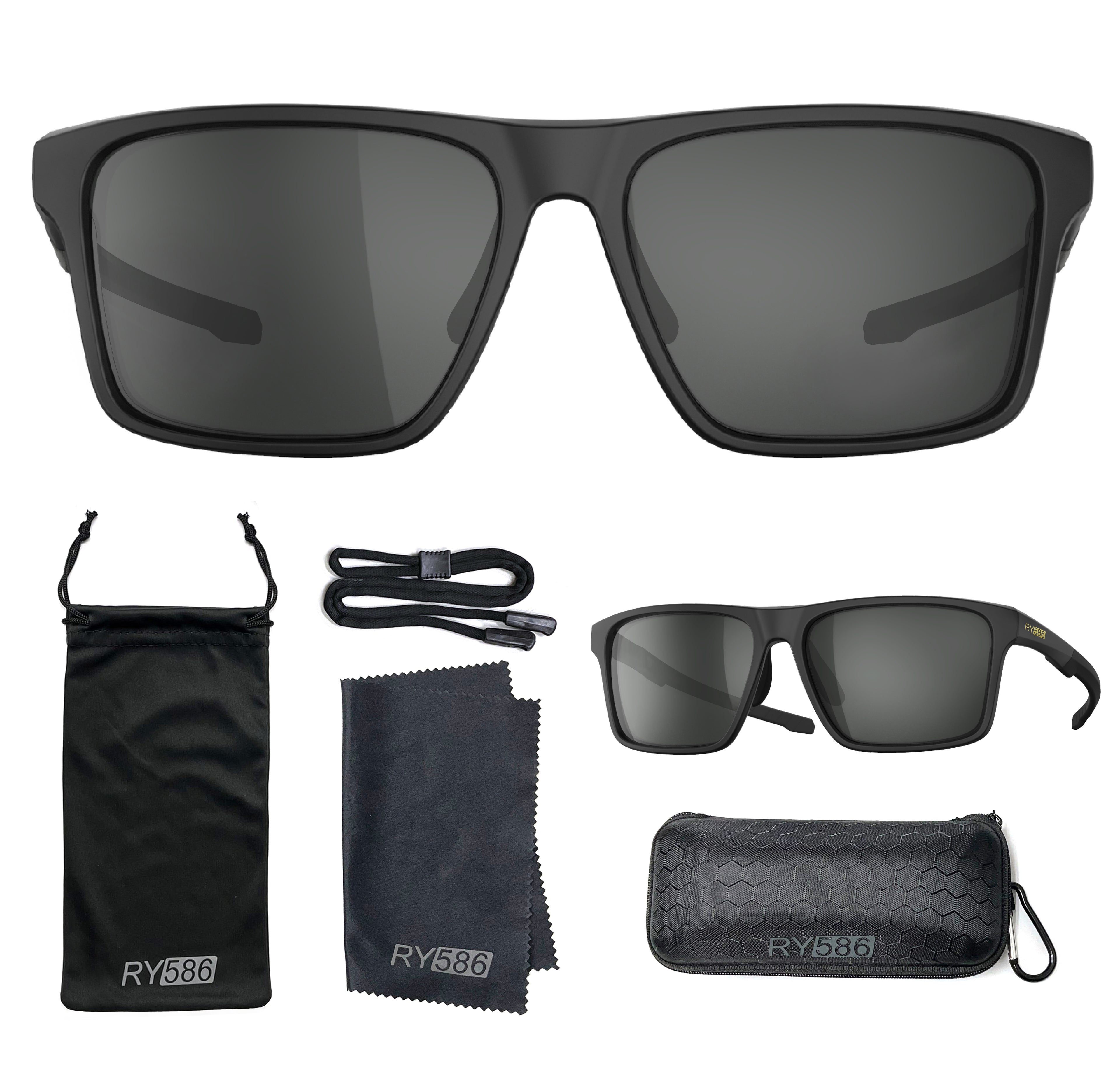 RY586 P1A Polarized Sunglasses for Men Women UV Protection Driving Golf Outdoor HD Vision Lightweight with Case Neck Strap