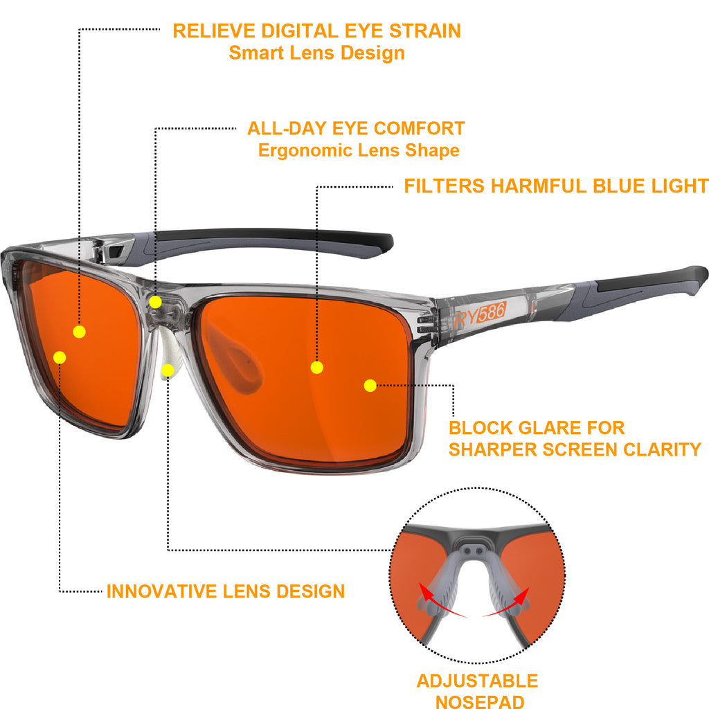 RY586 P1AS HD Premium Sleep Glasses P1AS 99.9% Blue Light Blocking Gaming Computer Screen Glasses Reduce Eyestrain & Glare High Contrast Definition UV580 nm